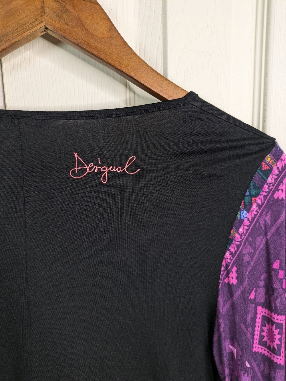 Desigual Moments Top Large Black Patch Print Floral Flared Sleeve Festival Boho - Picture 8 of 10